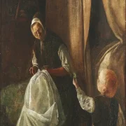 Laurits Andersen Ring | En dreng rækker sin bedstemor en ært - 1881 | Indrammet kunsttryk | Realisme
