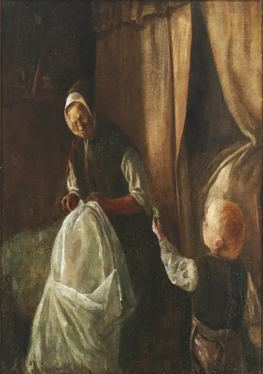 Laurits Andersen Ring | Ein Junge reicht seiner Großmutter eine Erbse – 1881 | Gerahmter Kunstdruck | Realismus