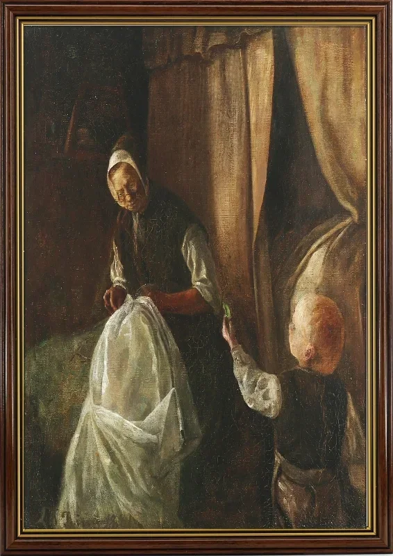 Laurits Andersen Ring | En dreng rækker sin bedstemor en ært - 1881 | Indrammet kunsttryk | Realisme