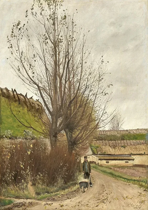 Laurits Andersen Ring | En mann skyver en trillebår – 1903 | Indrammet kunsttryk | Realisme