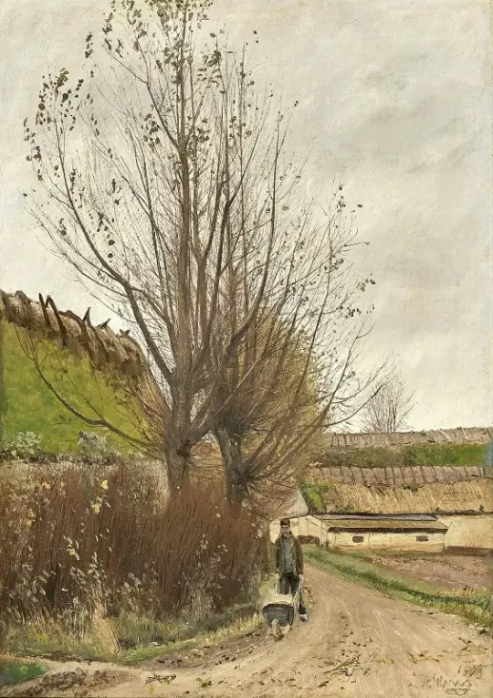 Laurits Andersen Ring | Ein Mann schiebt eine Schubkarre – 1903 | Gerahmter Kunstdruck | Realismus