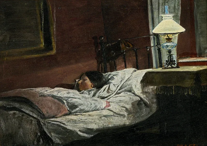 Laurits Andersen Ring | Das kranke Mädchen. Stella Kähler – 1905 | Gerahmter Kunstdruck | Realismus