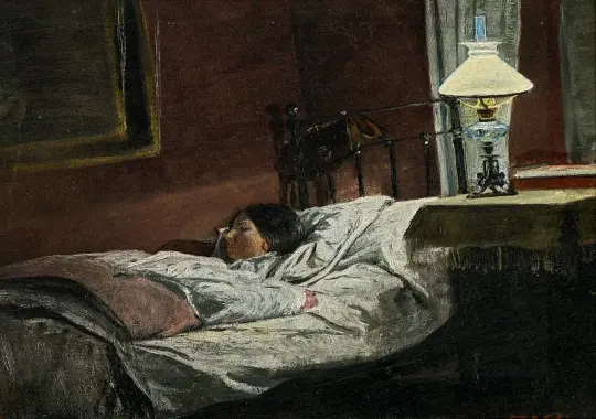 Laurits Andersen Ring | Den syge pige. Stella Kähler - 1905 | Indrammet kunsttryk | Realisme