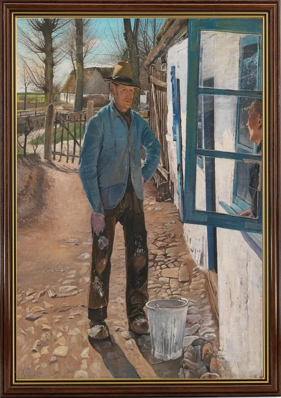 Laurits Andersen Ring | Kalkning af det gamle hus -1908 | Indrammet kunsttryk | Realisme