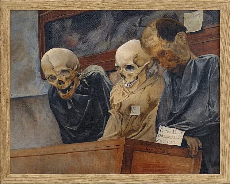 Laurits Andersen Ring – Drei Schädel aus dem Convento dei Cappucini in Palermo 1894 | Giclée Kunstdruck gerahmt
