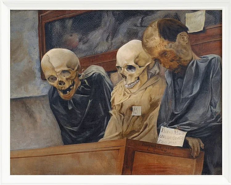 Laurits Andersen Ring – Drei Schädel aus dem Convento dei Cappucini in Palermo 1894 | Giclée Kunstdruck gerahmt
