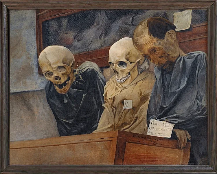 Laurits Andersen Ring – Drei Schädel aus dem Convento dei Cappucini in Palermo 1894 | Giclée Kunstdruck gerahmt