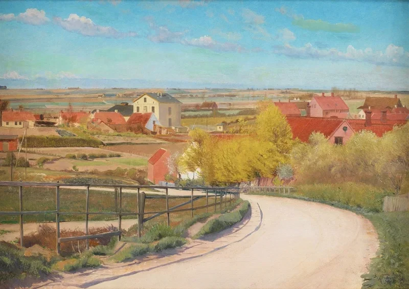 Laurits Andersen Ring | Blick von einer Straße in der Nähe von Næstved, Seeland – 1892 | Gerahmter Kunstdruck | Realismus