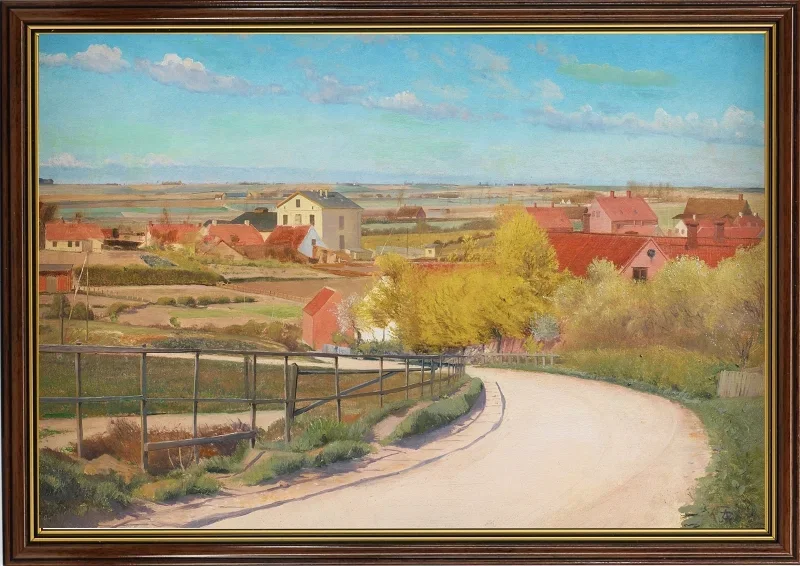 Laurits Andersen Ring | Blick von einer Straße in der Nähe von Næstved, Seeland – 1892 | Gerahmter Kunstdruck | Realismus