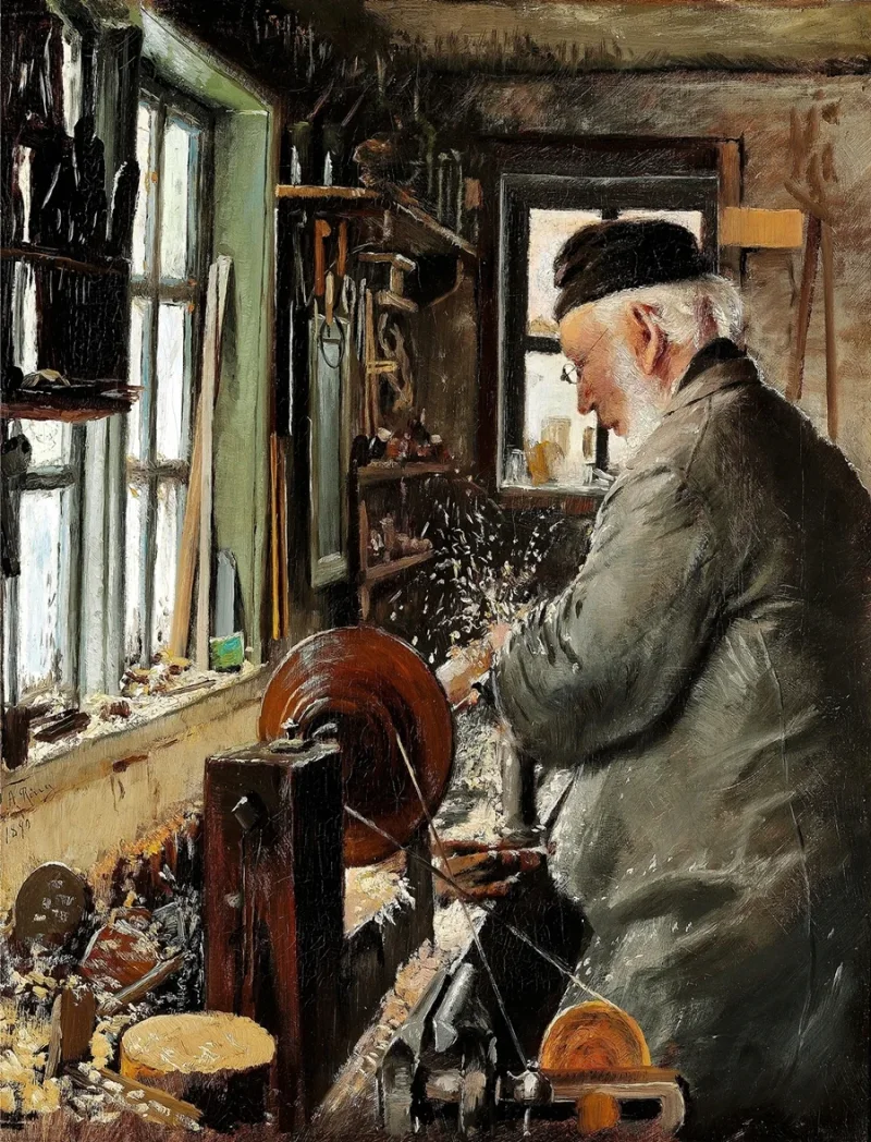 Laurits Andersen Ring – Ein Dreher an seiner Drehbank 1890 | Giclée Kunstdruck gerahmt