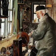 Laurits Andersen Ring – Ein Dreher an seiner Drehbank 1890 | Giclée Kunstdruck gerahmt