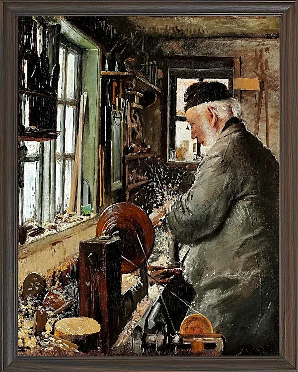 Laurits Andersen Ring – Ein Dreher an seiner Drehbank 1890 | Giclée Kunstdruck gerahmt