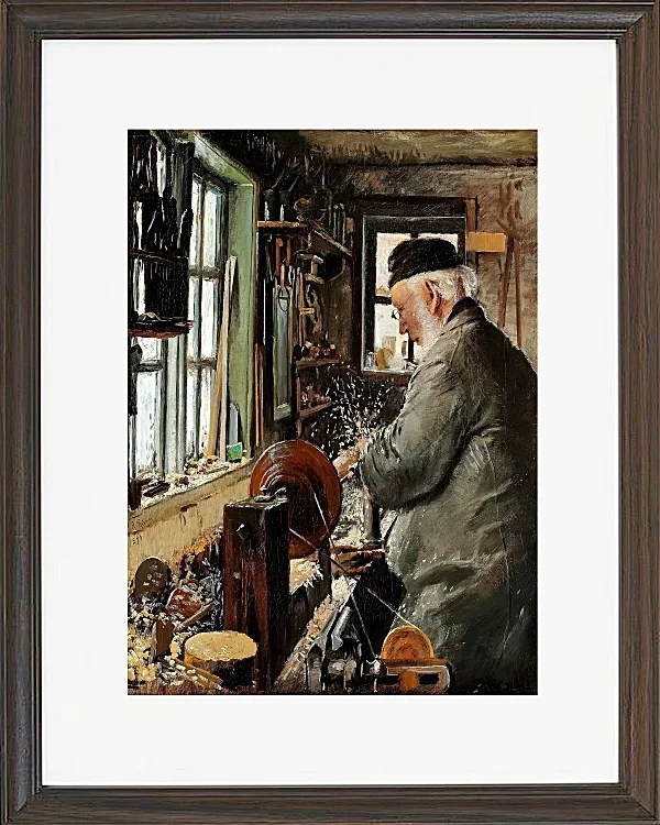 Laurits Andersen Ring – Ein Dreher an seiner Drehbank 1890 | Giclée Kunstdruck gerahmt
