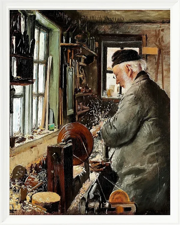 Laurits Andersen Ring – Ein Dreher an seiner Drehbank 1890 | Giclée Kunstdruck gerahmt