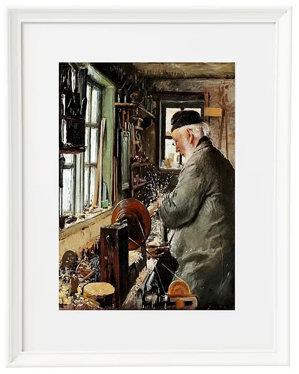 Laurits Andersen Ring – Ein Dreher an seiner Drehbank 1890 | Giclée Kunstdruck gerahmt