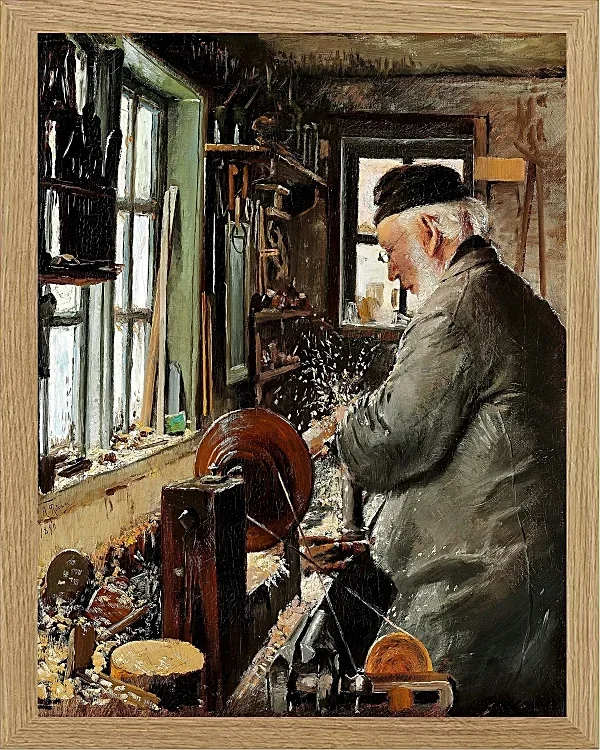 Laurits Andersen Ring – Ein Dreher an seiner Drehbank 1890 | Giclée Kunstdruck gerahmt