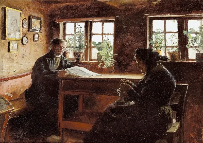 Laurits Andersen Ring | Eine Bauernfamilie aus Atterup - 1883 | Gerahmter Kunstdruck | Realismus