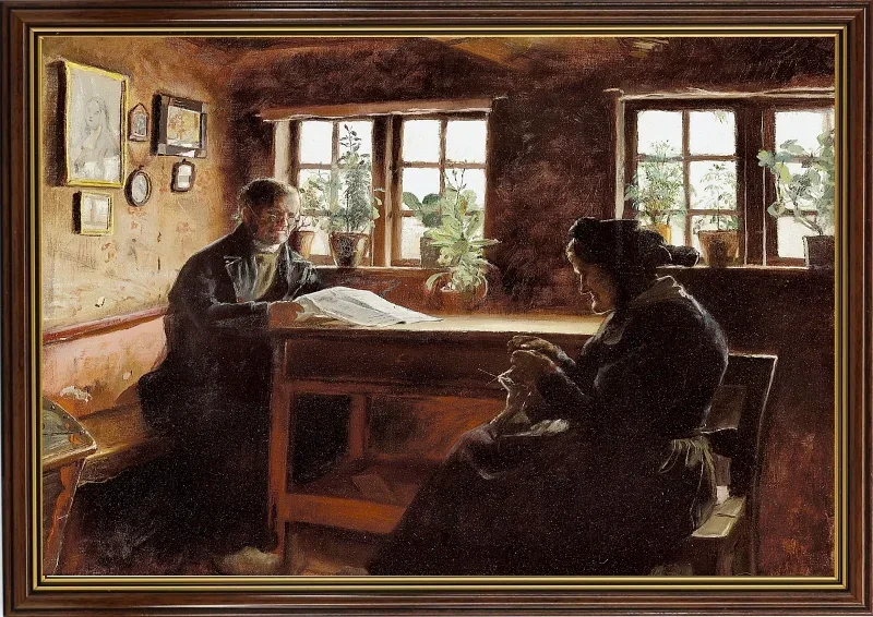 Laurits Andersen Ring | Eine Bauernfamilie aus Atterup - 1883 | Gerahmter Kunstdruck | Realismus
