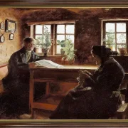 Laurits Andersen Ring | Eine Bauernfamilie aus Atterup - 1883 | Gerahmter Kunstdruck | Realismus