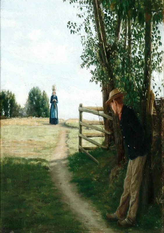 Laurits Andersen Ring | En scene med frieri – 1875 | Indrammet kunsttryk | Realisme