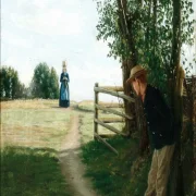 Laurits Andersen Ring | En scene med frieri – 1875 | Indrammet kunsttryk | Realisme