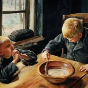 Laurits Andersen Ring – En Dreng og en Pige ved Middagsmaden 1884 | Indrammet giclée-kunsttryk