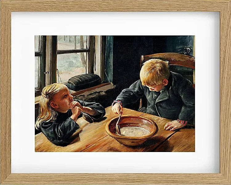 Laurits Andersen Ring – En Dreng og en Pige ved Middagsmaden 1884 | Indrammet giclée-kunsttryk