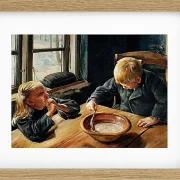 Laurits Andersen Ring – En Dreng og en Pige ved Middagsmaden 1884 | Indrammet giclée-kunsttryk