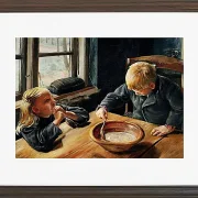 Laurits Andersen Ring – En Dreng og en Pige ved Middagsmaden 1884 | Indrammet giclée-kunsttryk