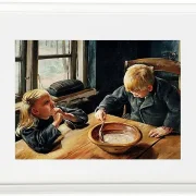 Laurits Andersen Ring – En Dreng og en Pige ved Middagsmaden 1884 | Indrammet giclée-kunsttryk