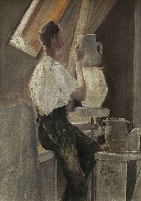 Laurits Andersen Ring | Ein Töpfer bei der Arbeit – 1896 | Gerahmter Kunstdruck | Realismus