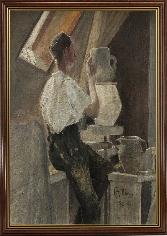 Laurits Andersen Ring | En pottemager ved sit arbejde - 1896 | Indrammet kunsttryk | Realisme