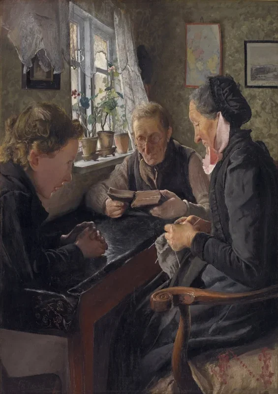Laurits Andersen Ring | Et barn besøger sine bedsteforældre - 1898 | Indrammet kunsttryk | Realisme