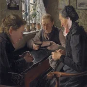 Laurits Andersen Ring | Et barn besøger sine bedsteforældre - 1898 | Indrammet kunsttryk | Realisme