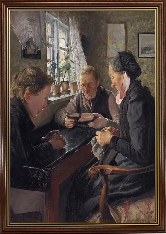 Laurits Andersen Ring | Et barn besøger sine bedsteforældre - 1898 | Indrammet kunsttryk | Realisme