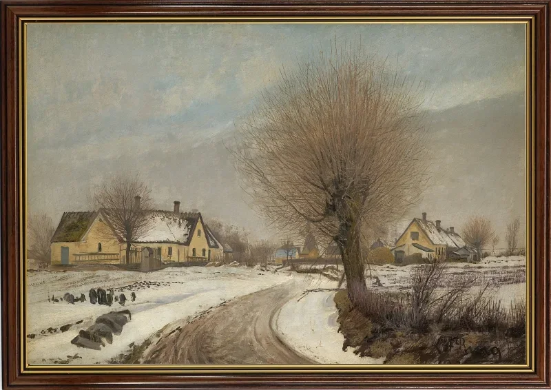 Laurits Andersen Ring | En sjællandsk landsby vinter - 1906 | Indrammet kunsttryk | Realisme