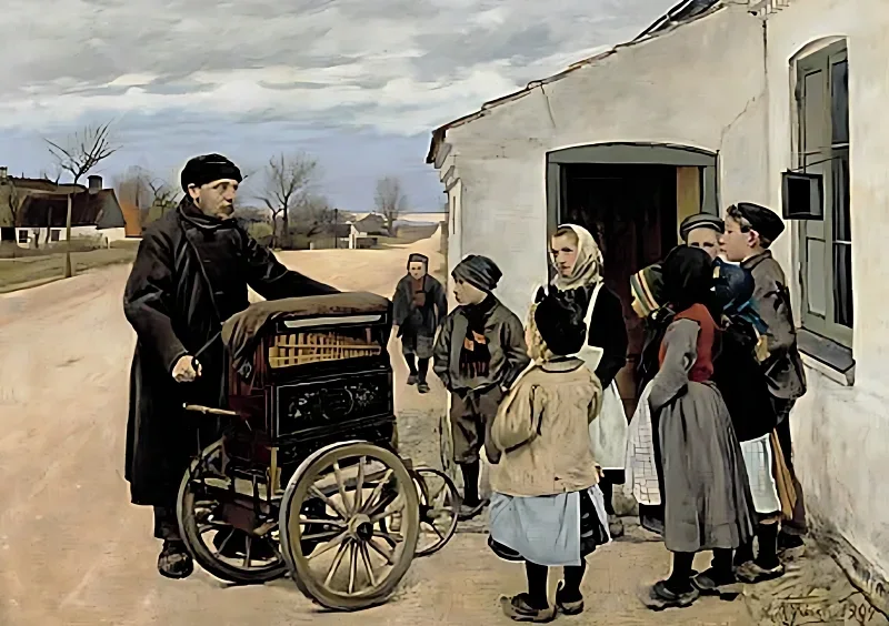 Laurits Andersen Ring | En spillemand med en lirekasse - 1904 | Indrammet kunsttryk | Realisme