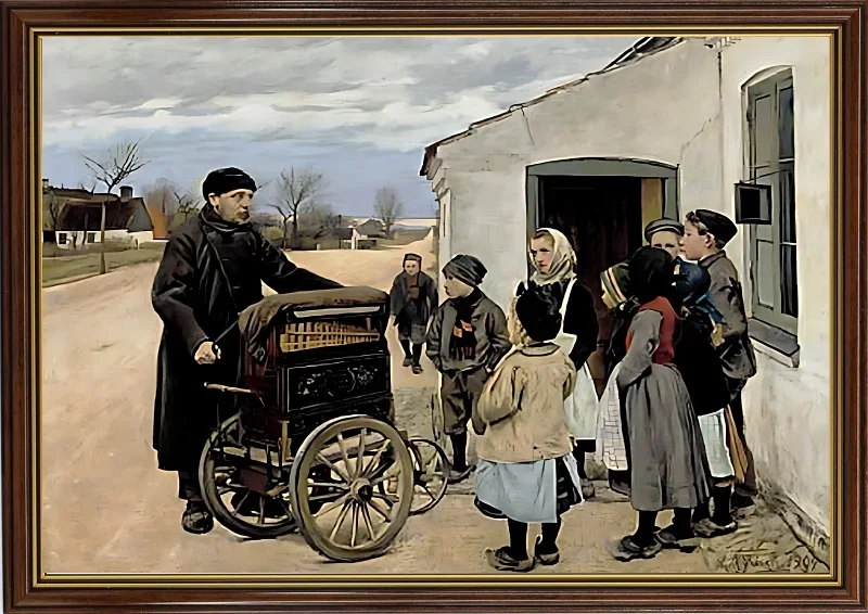 Laurits Andersen Ring | En spillemand med en lirekasse - 1904 | Indrammet kunsttryk | Realisme