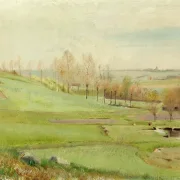 Laurits Andersen Ring | Marklandskab med lysegrønne marker - 1888 | Indrammet kunsttryk | Realisme