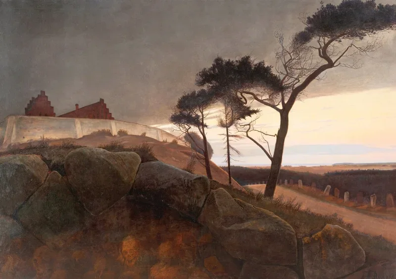 Laurits Andersen Ring | Efter solnedgang - 1899 | Indrammet kunsttryk | Realisme