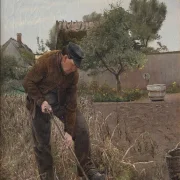 Laurits Andersen Ring | En mand som graver kartofler - 1901 | Indrammet kunsttryk | Realisme