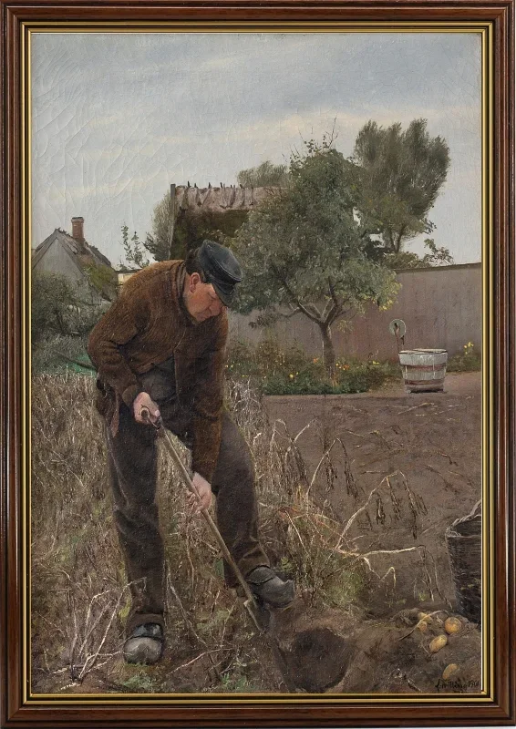 Laurits Andersen Ring | En mand som graver kartofler - 1901 | Indrammet kunsttryk | Realisme