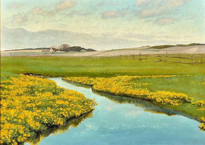 Laurits Andersen Ring | Aaløb gennem grønne Marker - 1901 | Indrammet kunsttryk | Realisme