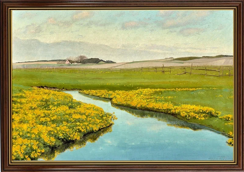 Laurits Andersen Ring | Aaløb gennem grønne Marker - 1901 | Indrammet kunsttryk | Realisme