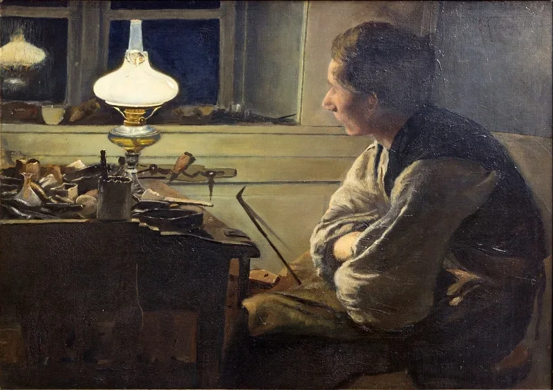 Laurits Andersen Ring | En skomager - 1885 | Indrammet kunsttryk | Realisme