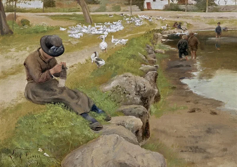 Laurits Andersen Ring | En Gaasevogter - 1887 | Indrammet kunsttryk | Realisme