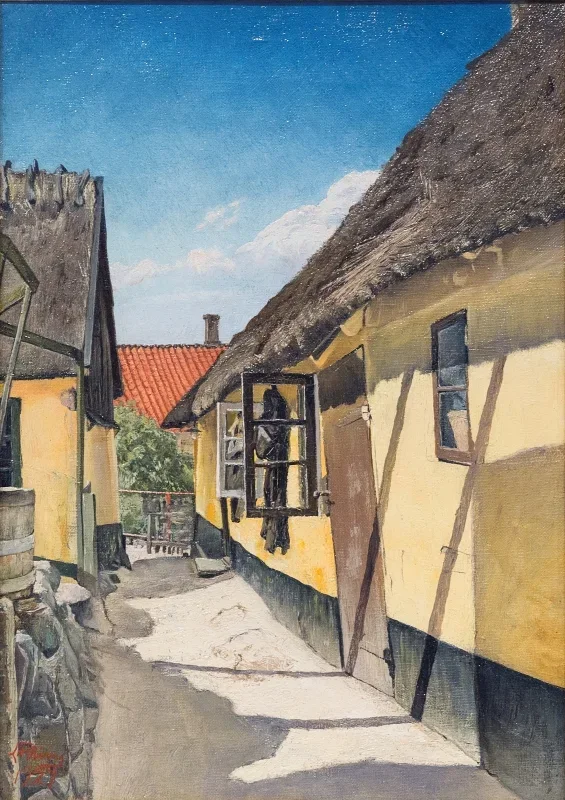 Laurits Andersen Ring | En Gyde mellem kalkede Huse - 1927 | Indrammet kunsttryk | Realisme