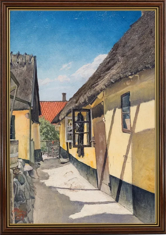 Laurits Andersen Ring | En Gyde mellem kalkede Huse - 1927 | Indrammet kunsttryk | Realisme