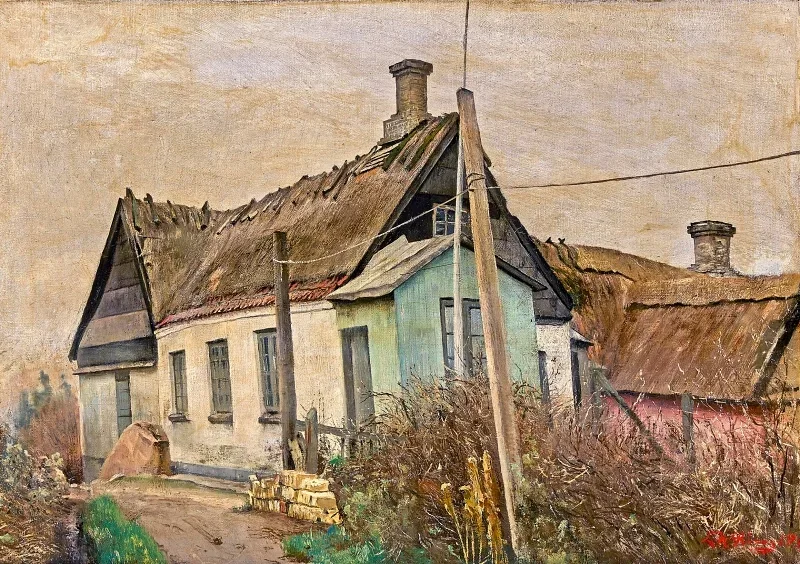 Laurits Andersen Ring | Et husmandshus - 1930 | Indrammet kunsttryk | Realisme