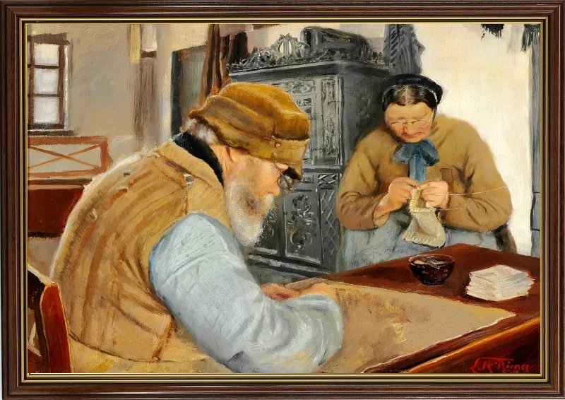 Laurits Andersen Ring | Dorfbewohner - 1887 | Gerahmter Kunstdruck | Realismus